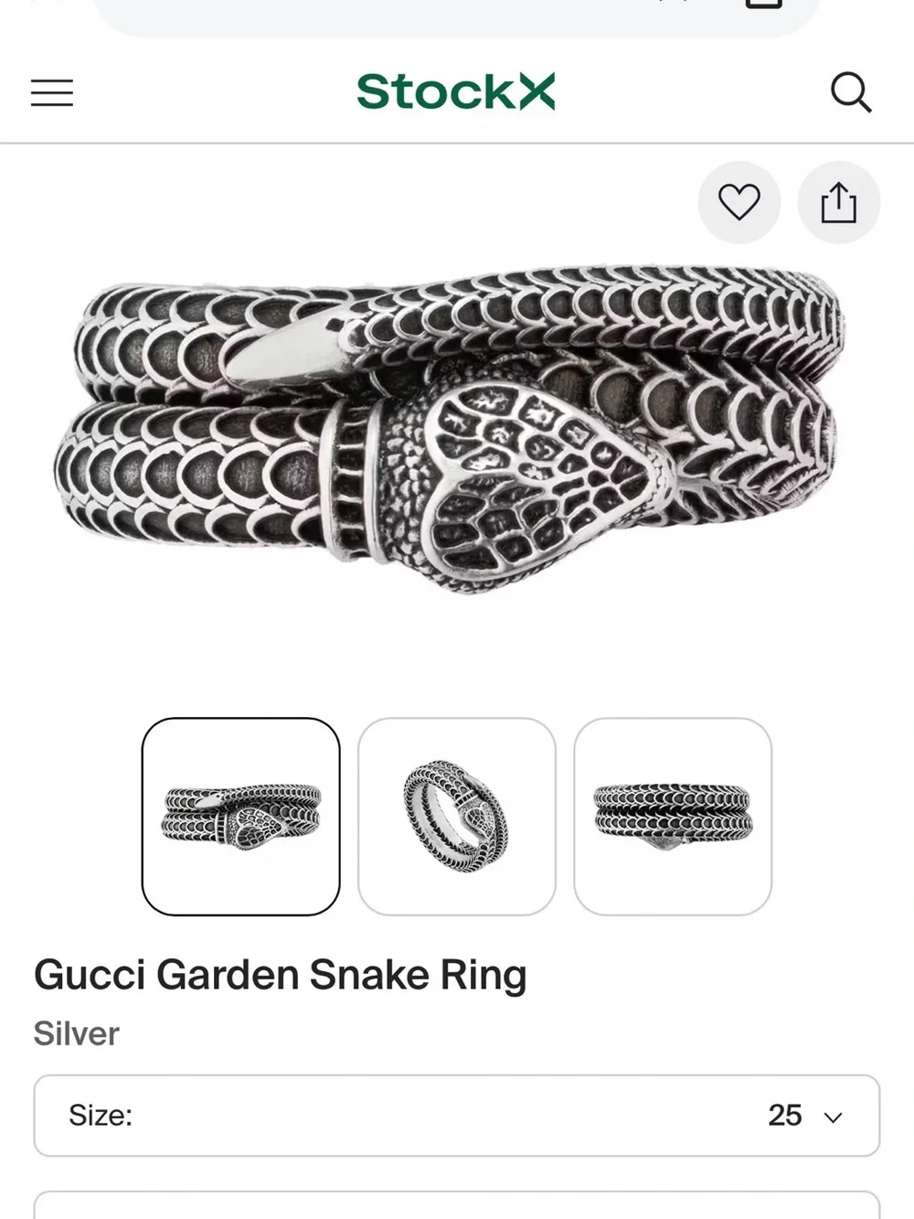 Gucci Garden Serpent Ring. Size 6.